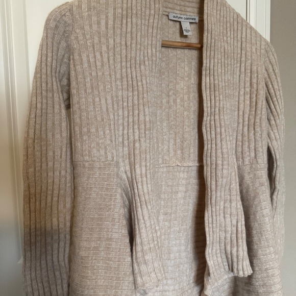 Autumn Cashmere Rib Drape Cardigan Taupe Women's S Cashmere Wool‎ Blend - Picture 2 of 7